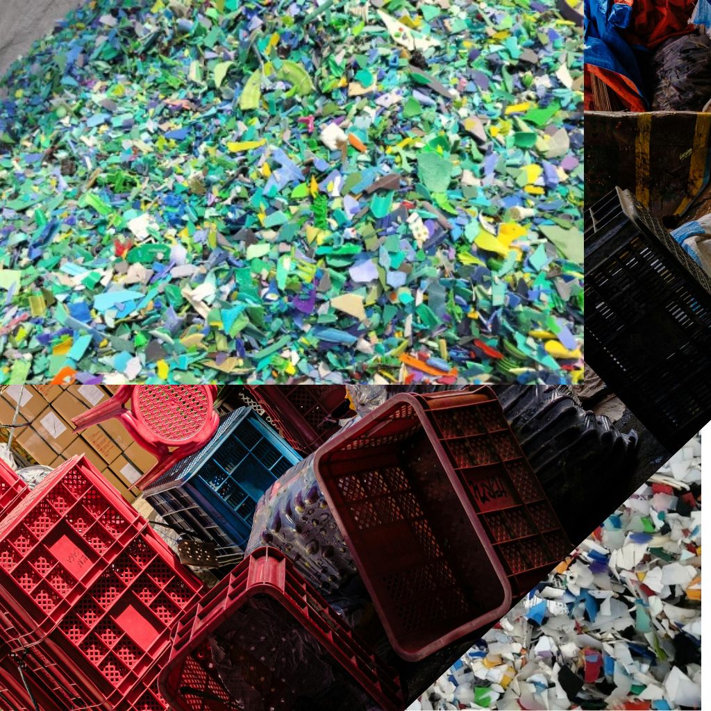 Rigid plastic regrind chips for recycling